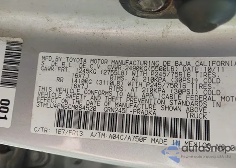 2012 Toyota Tacoma Base V6 из США, поврежденный, VIN 3TMLU4EN6CM084520